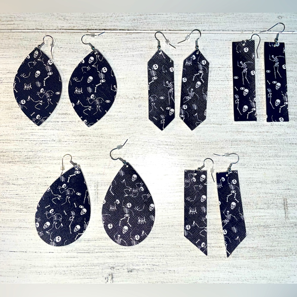 Dancing Skeleton Faux Leather Earrings